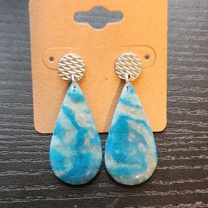 Translucent Blue Clay Post Dangle Statement Earrings